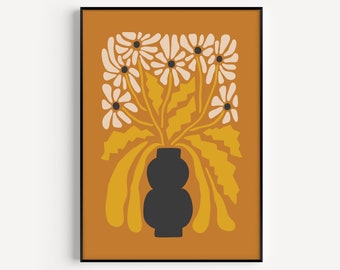 Orange Print, Flower Print, Mid Century Modern, Wall Art, Orange Printable, Wall Art Print, Retro Print, Mid Century Print, Orange, Yellow