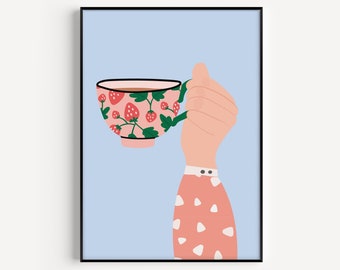 Arte de pared para cocina, Impresión de té, Arte imprimible, Regalo de café, Impresión de café, Imprimible de cocina, Impresión de cocina, Arte de cocina, Impresión de arte de pared, Azul