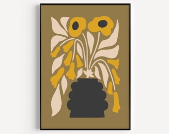 Flower Print, Mid Century Print, Green Print, Retro Flower Print, Wall Art Print, Printable, Green Wall Art, Floral Print, Instant Download