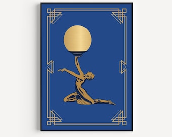 Art Deco Print, Blue Print, Printable Art, Blue Gold Print, Art Deco, Poster, Wall Art Print, Gold Print, Art Print, Blue Art Deco, Wall Art