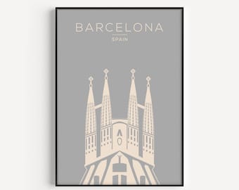 Barcelona-tryck, Spanien-tryck, Väggkonst, Utskrivbar, Resetryck, Konsttryck, Utskrivbar Barcelona, Reseaffisch, Barcelona-present, Spanien-affisch
