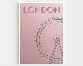 London Eye Print, London Print, Pink Print, London Poster, Printable, London Wall Art, Travel Print, Pink, Art Print, Wall Art, London