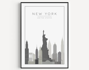 New York Print, New York Wall Art, Grey Art Print, New York, Travel Poster, Grey, Art Print, New York Poster, Travel Print, Printable Art