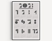 Printable Calendar, Grey Calendar, 2023 Calendar, 2023 Wall Calendar, Grey Print, 2023, Printable Gift, 2023 Grey Calendar, Calendar Print