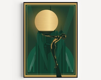 Art Deco Print, Printable Art, Art Deco, Green Gold Print, Art Deco, Wall Art Print, Green Print, Art Print, Green Art Deco, Green Wall Art