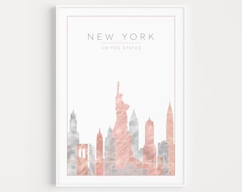 Printable Wall Art, New York Print, Pink Print, New York Poster, Instant Download, Pink Grey, Travel Print, Travel Poster, New York Gift