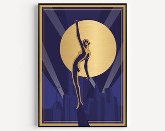 Art Deco Print, Blue Print, Printable Art, Blue Gold Print, Art Deco, Poster, Wall Art Print, Gold Print, Art Print, Blue Art Deco, Wall Art