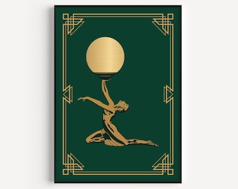 Art Deco Print, Green Art Deco, Art Deco Woman, Wall Art Print, Green Gold Print, Art Deco, Green Poster, Green Print, Art Print, Wall Art