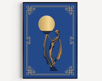 Art Deco Print, Blue Print, Printable Art, Art Deco Art Print, Blue Gold Print, Art Deco, Wall Art Prints, Gold Print, Art Print, Wall Art