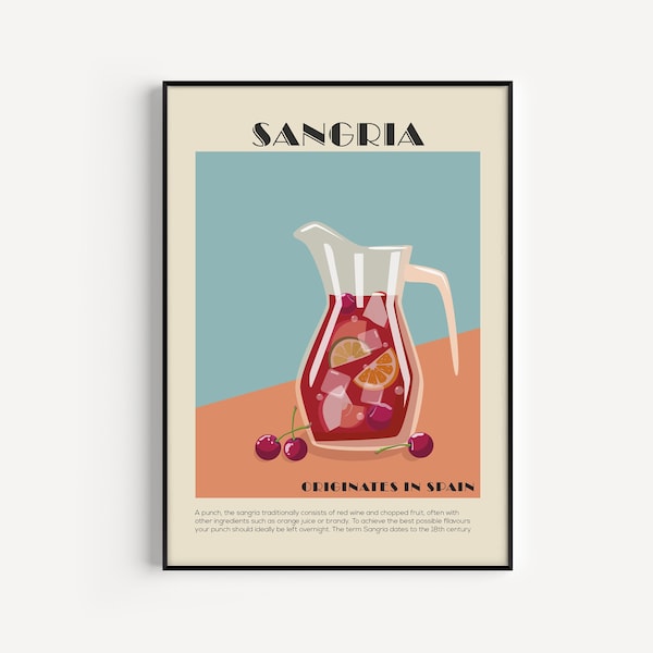 Sangria Print, Printable Wall Art, Cocktail Wall Art, Print, Alcohol Print, Kitchen Print, Wall Art, Cocktail Printable, Kitchen Printable