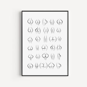 Bums Print, Body Print, Body Positivity, Black and White, Funny Print, Bum Printable, Female Body, Wall Art Print, Printable, Bathroom Print