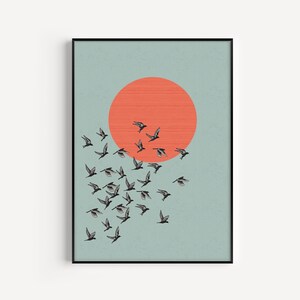 Bird Print, Blue Print, Bird Wall Art, Bird Printable, Blue Orange, Printable Wall Art, Blue Printable, Bird, Wall Art Print, Blue Wall Art
