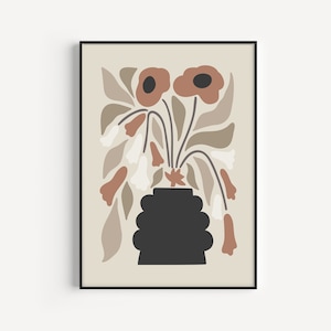 Blume Print, Neutral Druck, Kunst Wand, Beige Print, Sofortiger Download Vase Print, druckbare Kunst, minimalistischer Druck, Neutral, Kunstdruck