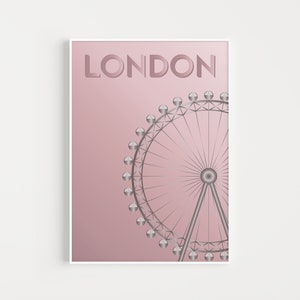 London Eye Print, London Print, Pink Print, London Poster, Printable, London Wall Art, Travel Print, Pink, Art Print, Wall Art, London