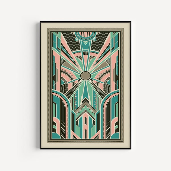 Art Deco Print, Printable Art, Art Deco, Pink Green Print, Pink Art Deco, Wall Art Print, Green Print, Green Art Deco, Green Wall Art