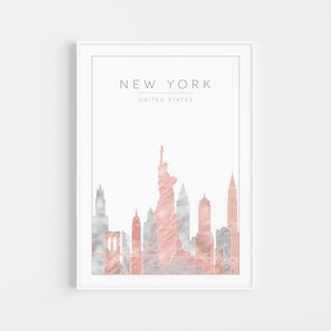 Printable Wall Art, New York Print, Pink Print, New York Poster, Instant Download, Pink Grey, Travel Print, Travel Poster, New York Gift