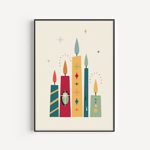 Christmas Printable, Candle Art Print, Christmas Print, Mid Century Modern, Candles, Printable, Mid Century Print, Christmas, Mid Century