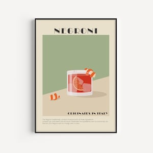 Impresión de Negroni, Impresión de cocina, Impresión de bebida, Arte mural de cócteles, Regalo para un amigo, Póster de cocina, Impresión de alcohol, Negroni, Regalo de cóctel,