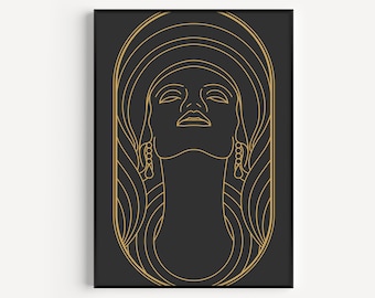 Impresión en negro, impresión Art Déco, arte imprimible, impresión de mujer, Art Déco, póster, impresión de arte mural, Art Déco imprimible, impresión artística, Art Déco negro