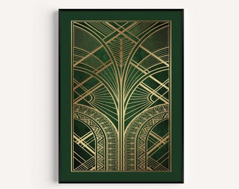 Impression Art déco, art imprimable, art déco, impression or vert, art déco rose, impression d'art mural, impression vert, art déco vert, art mural vert