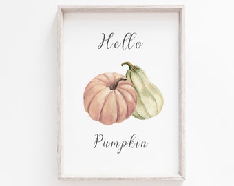 Hello Pumpkin, Printable, Autumn Print, Fall Decorations, Neutral Pumpkin, Wall Art Print, Neutral Autumn Decor, Pumpkin Print, Fall Print