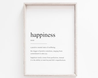 Printable Art, Happiness, Definition Print, Art Print, Wall Art Prints, Instant Download, Quote Print, Minimalist Print, Wall Art