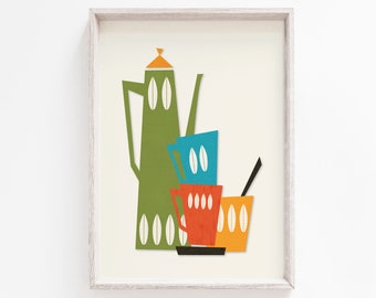 Mid Century Modern, Kitchen Print, Tea Pot Print, Printable Wall Art, Tea Pot, Mid Century, Kitchen Wall Art, Mid Century Print, Kitchen
