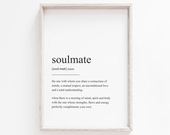 Printable Art, Soulmate, Definition Print, Love Quote, Anniversary Gift, Wedding Gift, Wall Art Prints, Quote Print, Love Print, Printable