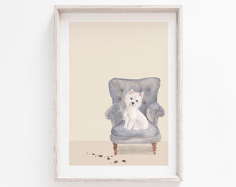 Westie Print, Westie Gift, Wall Art, Printable Wall Art, Westie Dog, Prints, Printable, Dog Print, Dog Wall Art, Wall Art Print, Minimalist
