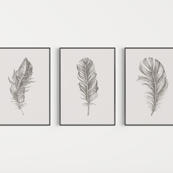 Printable, Wall Art Prints, Set of Prints, Feather Wall Art, Wall Art, Feather Print, Instant Download, Feather Printable, Wall Art Set