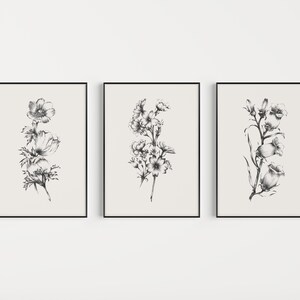 Set of Prints, Flower Prints, Beige Black, Botanical Wall Art, Botanical Printable, Botanical Print, Printable Art, Wall Art Print, Download