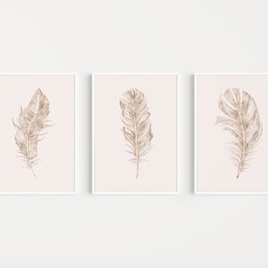 Set of Prints, Feather Art Prints, Beige Prints, Printable, Wall Art Prints, Wall Art, Feather Print, Instant Download, Feather Printable