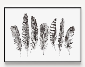 Printable Wall Art, Feather Wall Art, Wall Art Prints, Boho Print, Boho Wall Art, Printable, Feather Print, Modern Art, Instant Download