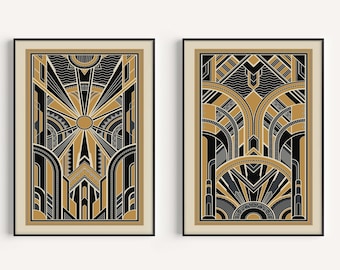 Art Deco Print Set, Black Gold Prints, Art Deco, Set of Prints, Wall Art, Printable Art, Gold Art Deco, Art Prints, Art Deco Printable