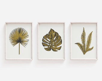 Botanical Print, Set of Prints, Yellow Prints, Botanical Wall Art, Printable, Yellow, Wall Art Print, Instant Download, Leaf Printable, Leaf