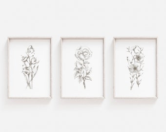 Set of Prints, Grey Prints, Botanical Wall Art, Botanical Printable, Grey, Botanical Print, Grey Printable, Wall Art Prints, Grey Wall Art