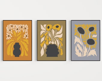 Set prenten, modern uit het midden van de eeuw, prenten, afdrukbaar uit het midden van de eeuw, kunst aan de muur, kunst aan de muur, kunst aan de muur, halverwege de eeuw bloemenprint, kunstafdruk