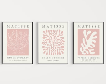 Set di stampe, stampe rosa, stampe artistiche da parete, set di stampe di Matisse, stampe rosa, stampe artistiche, ritaglio di Matisse, stampabile, download immediato
