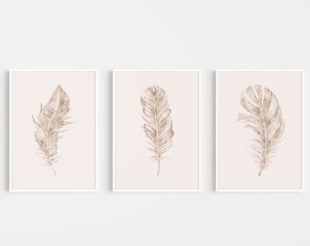 Set of Prints, Feather Art Prints, Beige Prints, Printable, Wall Art Prints, Wall Art, Feather Print, Instant Download, Feather Printable