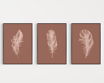 Set of Prints, Feather Prints, Feather Wall Art, Printable, Wall Art Prints, Wall Art, Feather Poster, Instant Download, Feather Printable