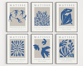 Grafiki Matisse'a, Zestaw Grafik, Niebieskie Wydruki, Grafika Ścienna, Niebieski Wydruk, Zestaw Grafik Matisse'a, Zestaw do Wydruku, Do Wydruku, Do Wydruku, Natychmiastowe Pobranie