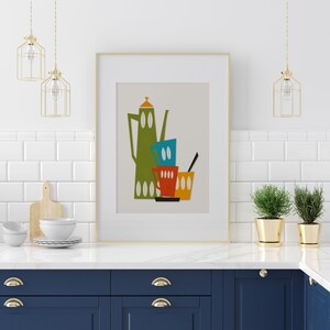 Mid Century Modern, Kitchen Print, Tea Pot Print, Printable Wall Art ...