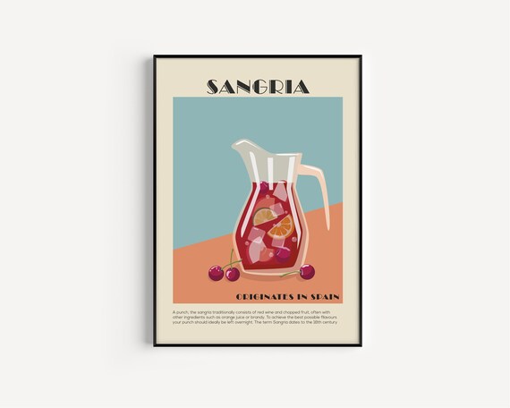 Sangria Print, Printable Wall Art, Cocktail Wall Art, Print, Alcohol Print, Kitchen Print, Wall Art, Cocktail Printable, Kitchen Printable