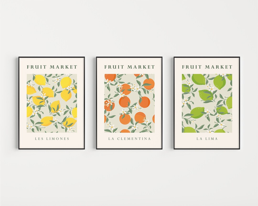 add a touch of nature to your kitchen with citrus... Set of Kitchen Prints, Fruit Print, Kitchen Wall Art, Lemon Print ...