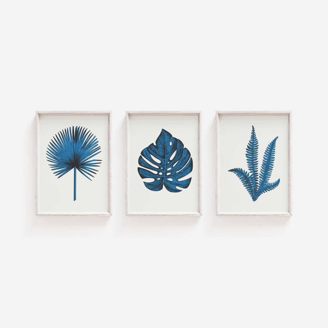 Wall Art Set, Botanical, Set of Prints, Botanical Printable, Blue Wall ...