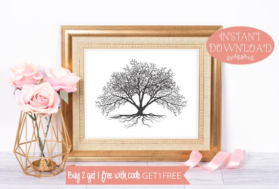 Tree Print Printable Wall Art Black and White Print Black | Etsy
