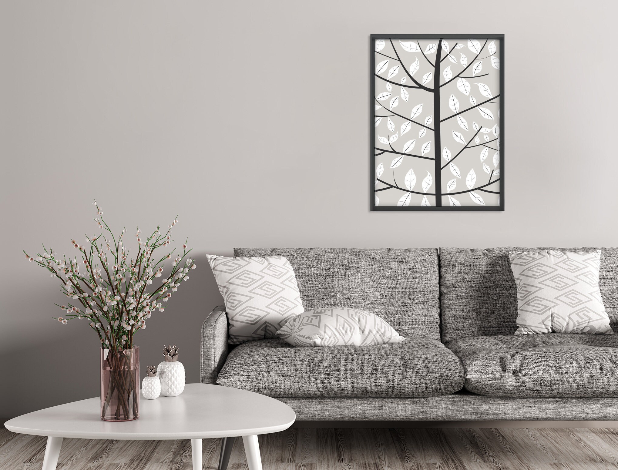 Printable Wall Art Grey Printable Wall Art Print Tree | Etsy