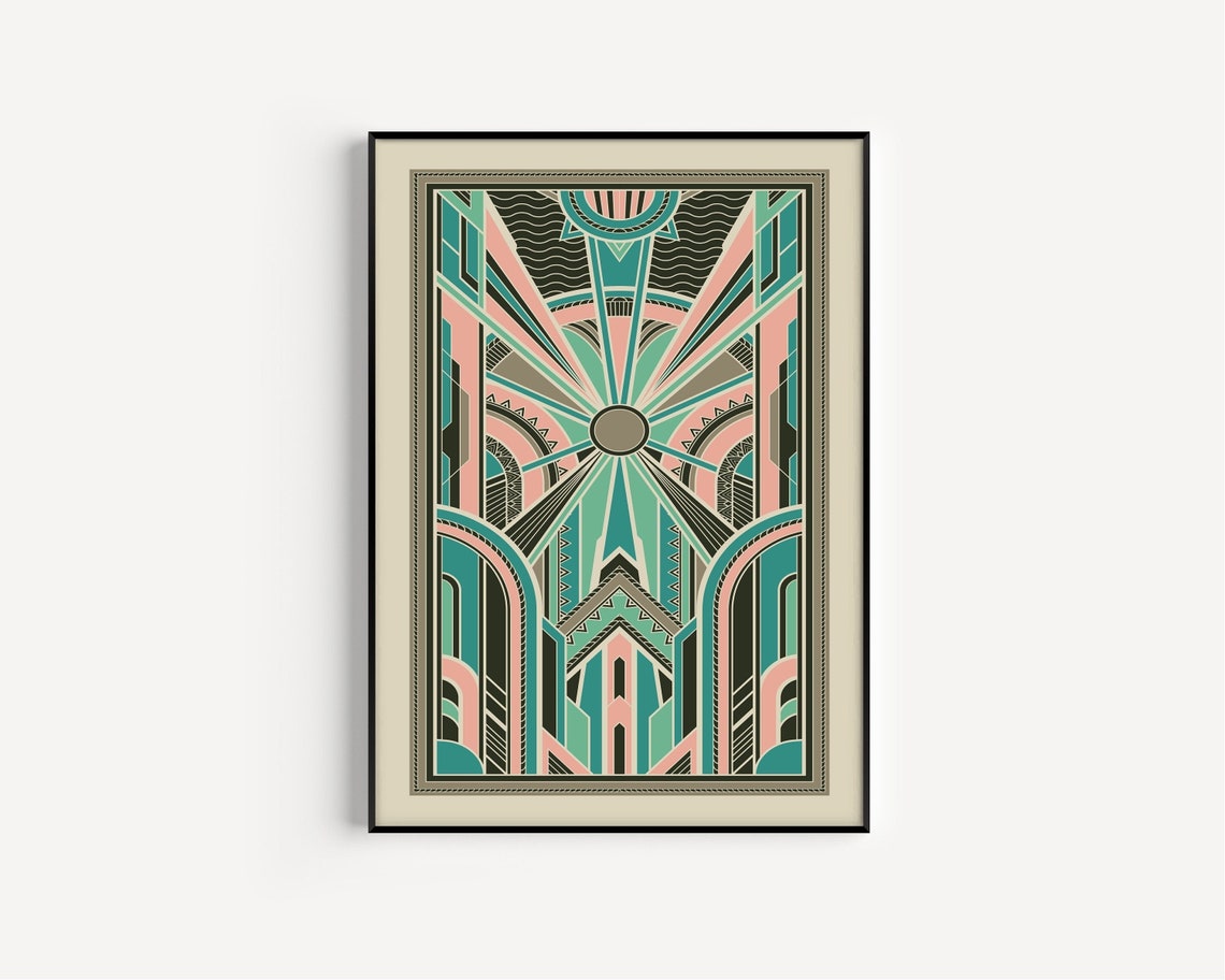 Art Deco Print Printable Art Art Deco Pink Green Print Etsy