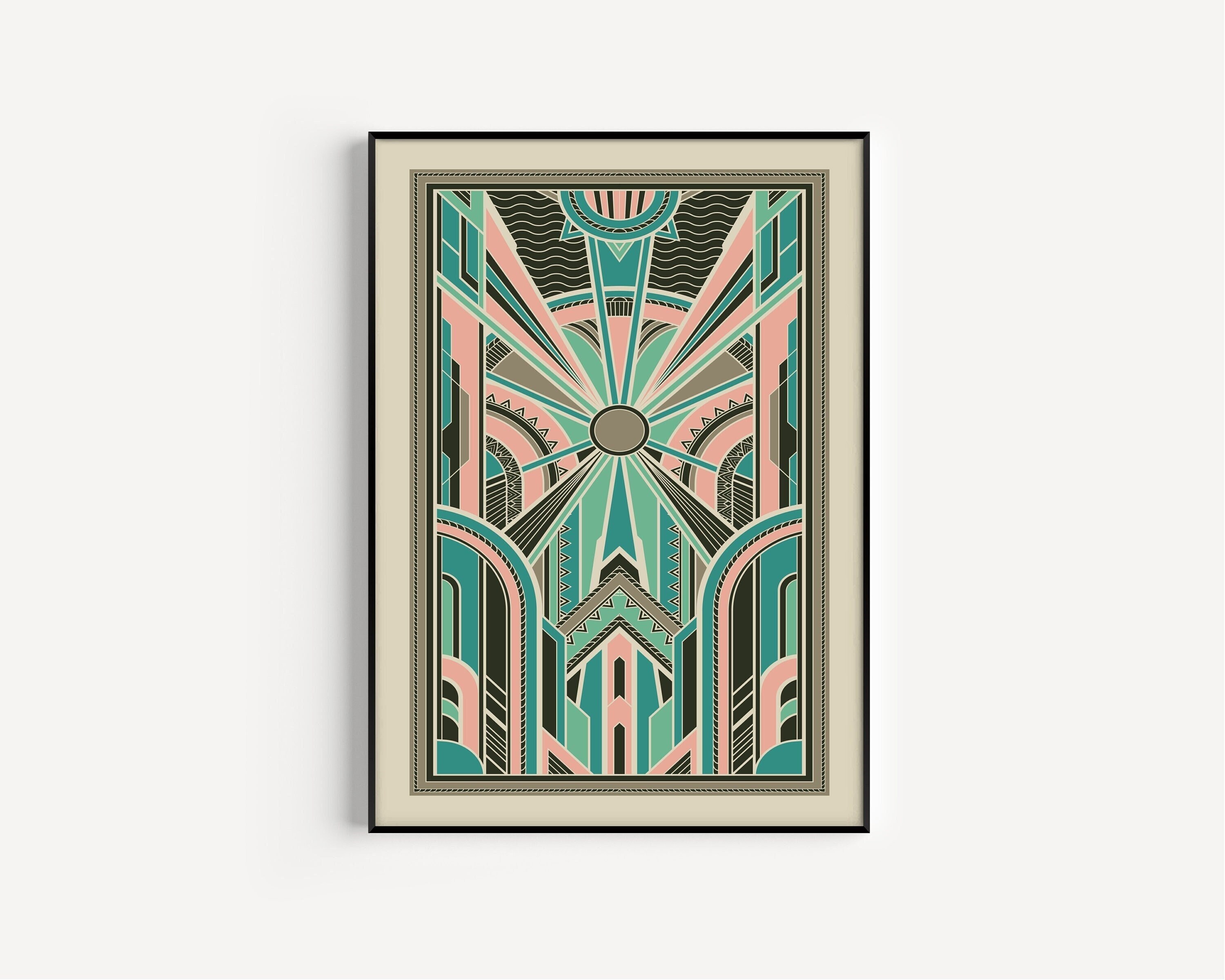 Art Deco Print Printable Art Art Deco Pink Green Print | Etsy