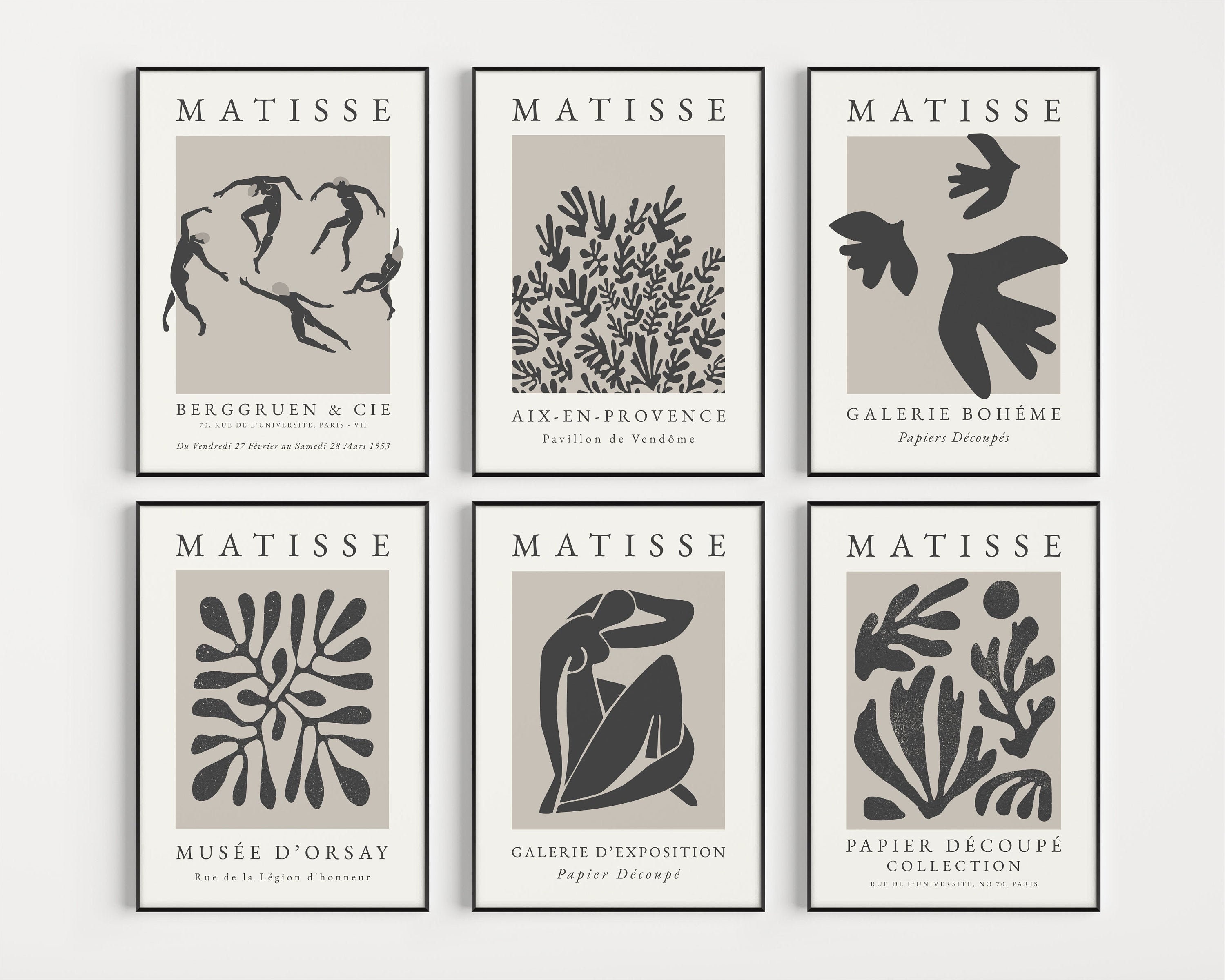 Set of Prints Wall Art Prints Black and Beige Matisse Print -  Portugal